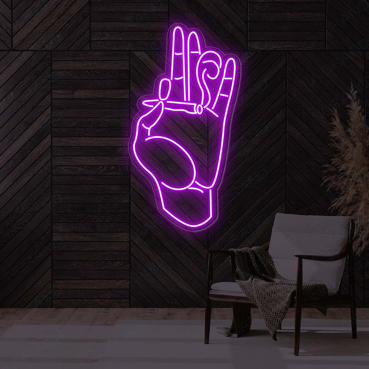 Neon Weed Sign Smoking Hand Stoner Led Light purple