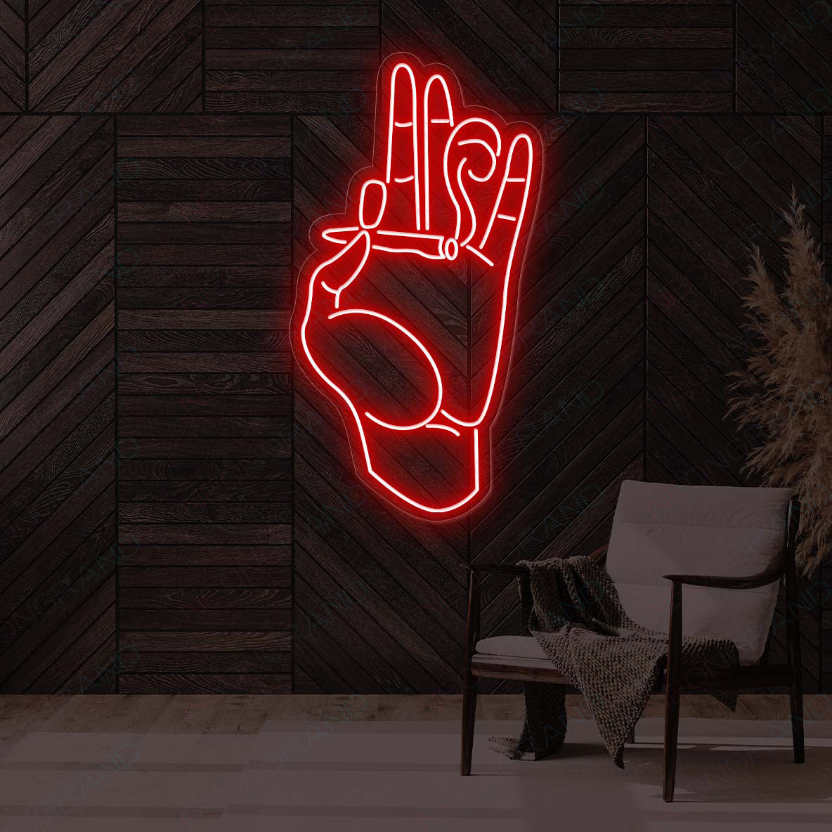 Neon Weed Sign Smoking Hand Stoner Led Light red