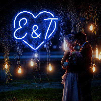 Neon Wedding Sign Custom Initials Name Light blue