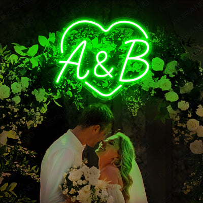 Neon Wedding Sign Custom Initials Name Light green