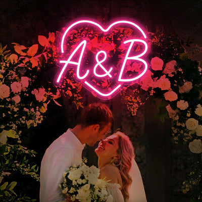 Neon Wedding Sign Custom Initials Name Light pink