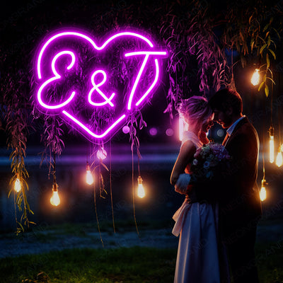 Neon Wedding Sign Custom Initials Name Light violet