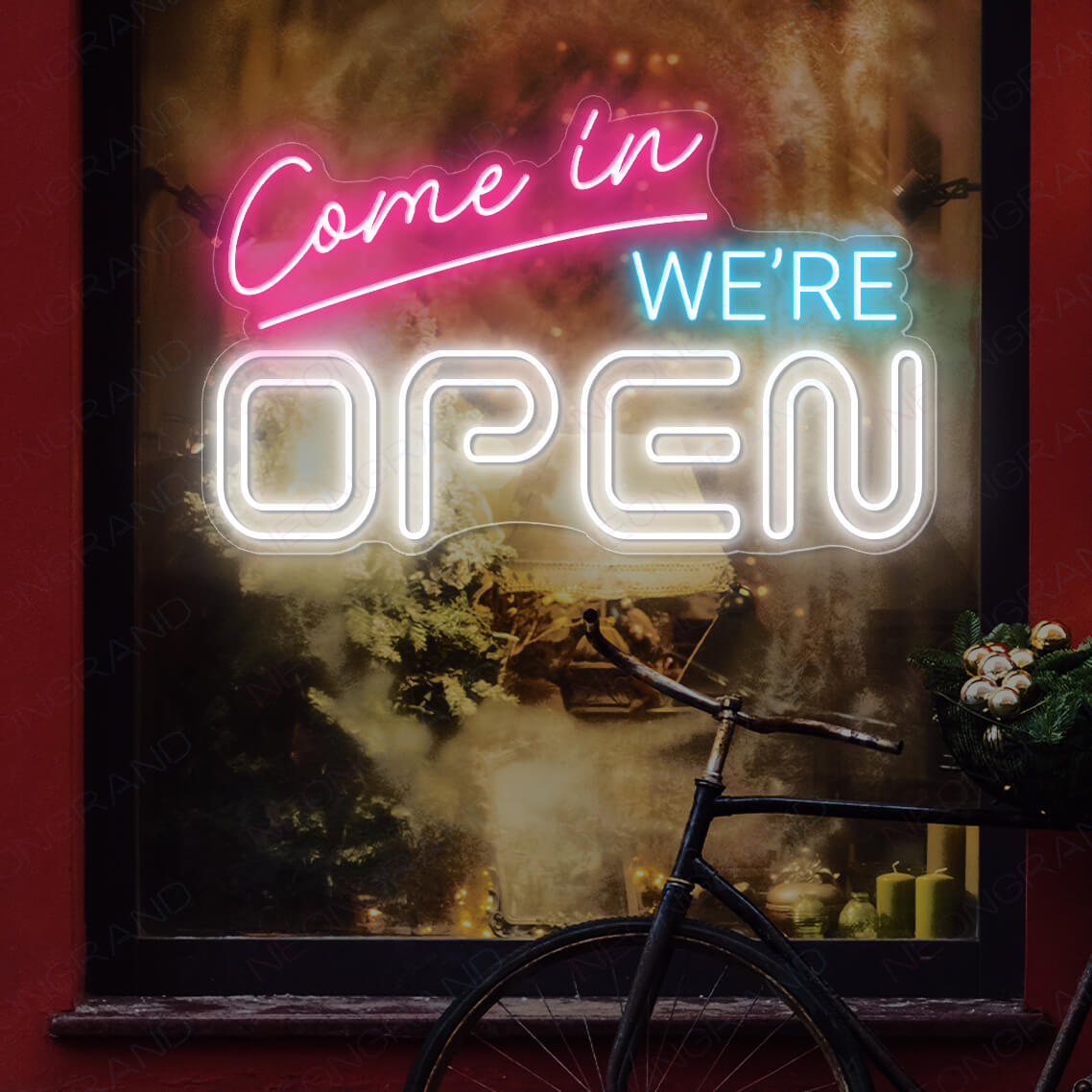 Open Neon Sign Come In We're Open Business Led Light light blue mix