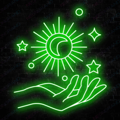 Planet Neon Sign Galaxy Hand Led Light green