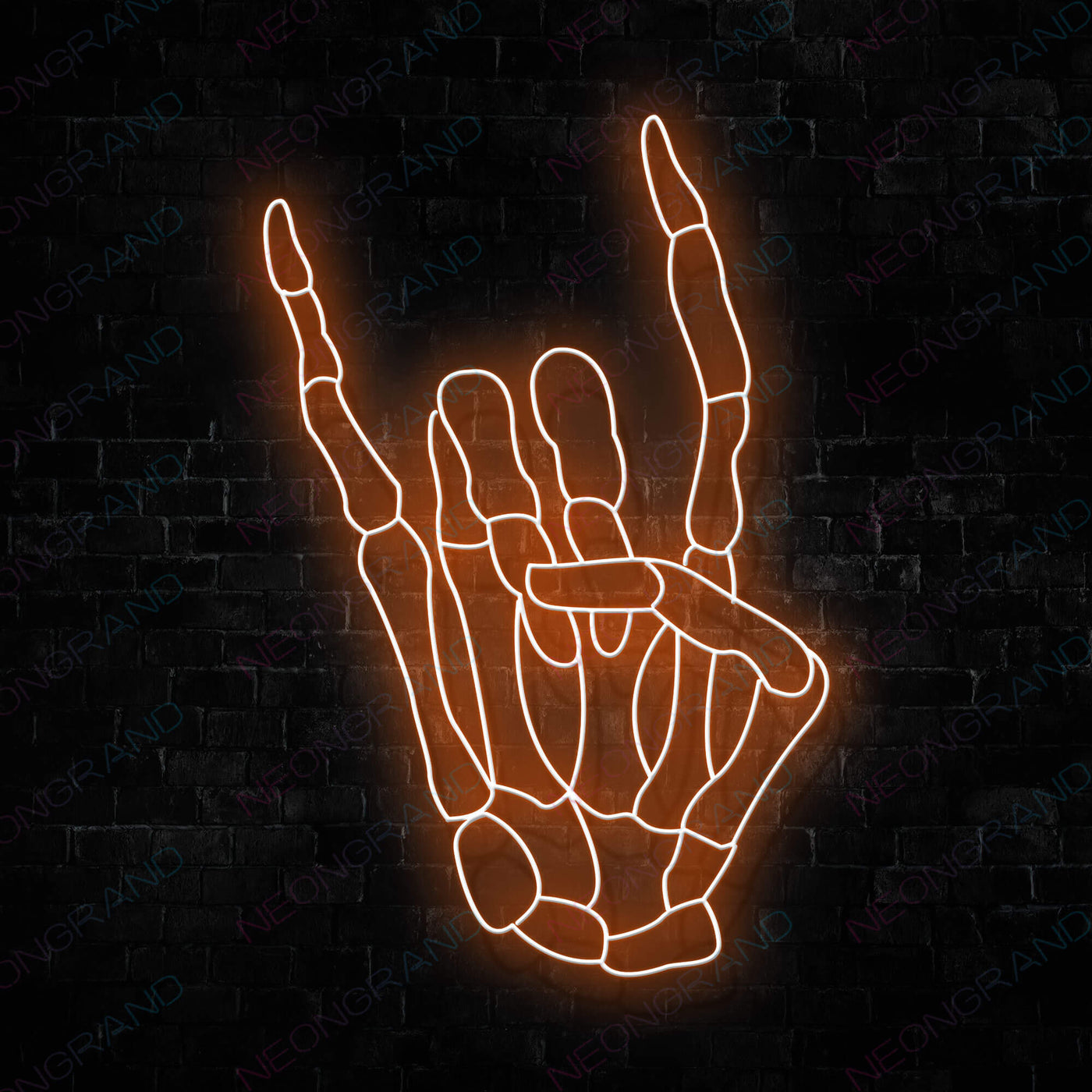 Rock N Roll Neon Sign Skeleton Hand Led Light orange