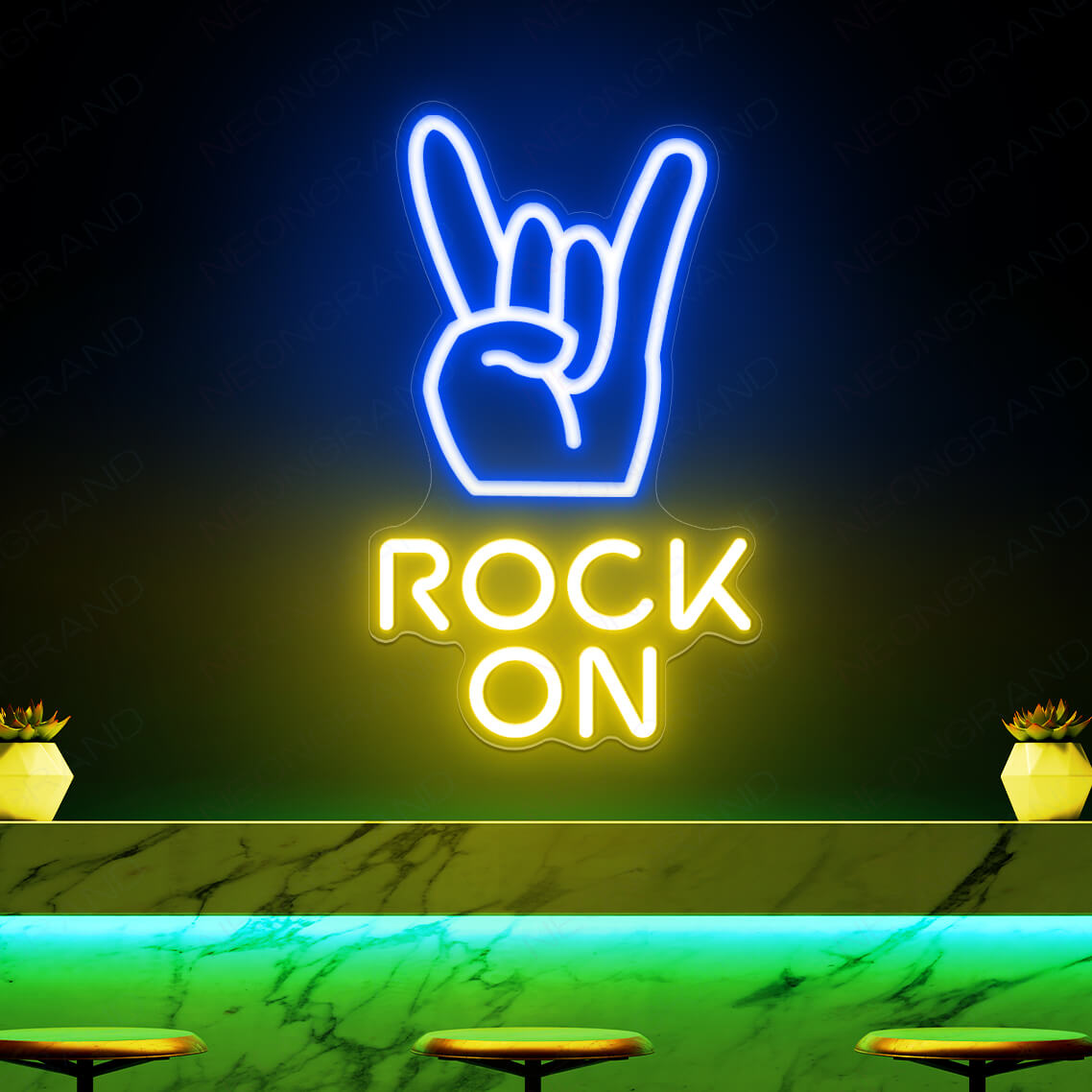 Rock On Neon Sign Rock N Roll Rock Hand Led Light blue mix