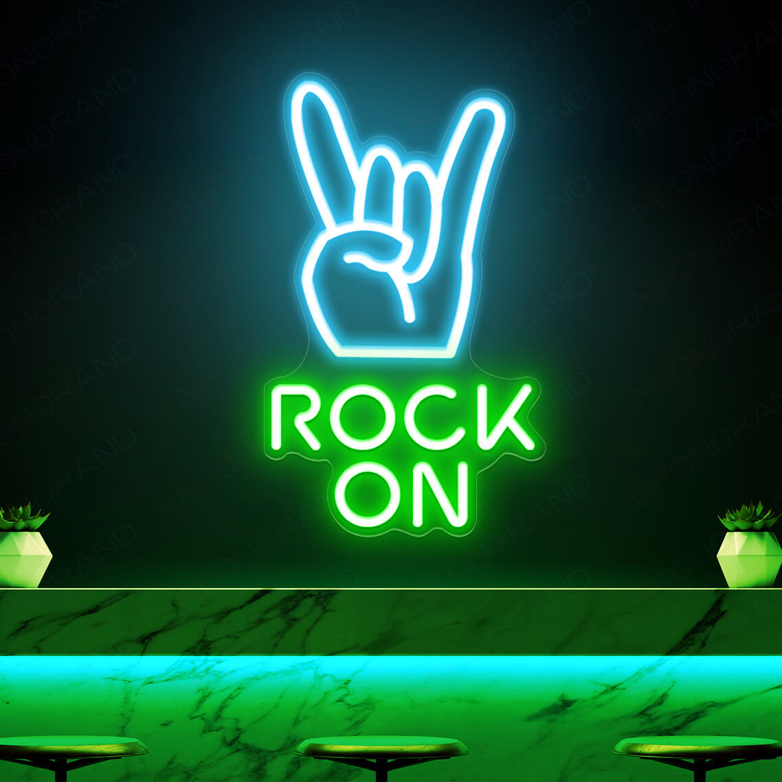 Rock On Neon Sign Rock N Roll Rock Hand Led Light green