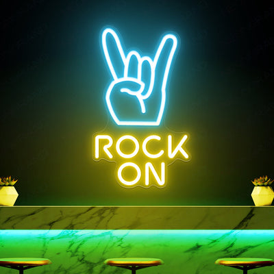 Rock On Neon Sign Rock N Roll Rock Hand Led Light light blue