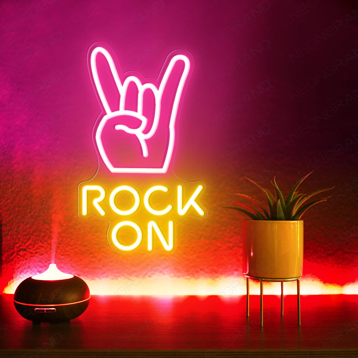 Rock On Neon Sign Rock N Roll Rock Hand Led Light pink