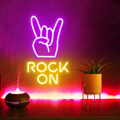 Rock On Neon Sign Rock N Roll Rock Hand Led Light purple