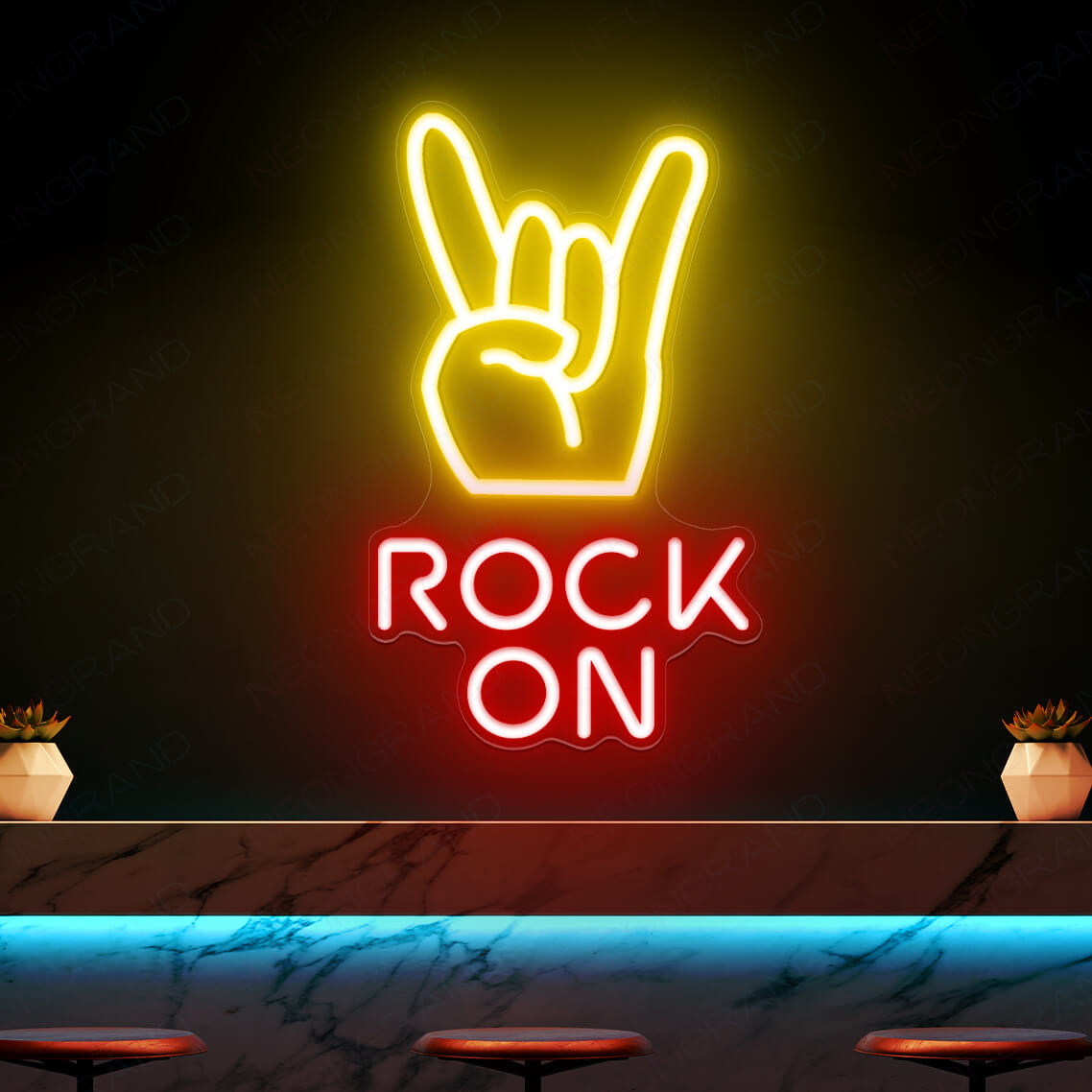 Rock On Neon Sign Rock N Roll Rock Hand Led Light - NeonGrand