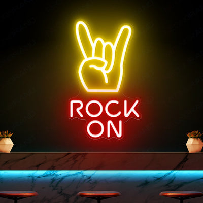 Rock On Neon Sign Rock N Roll Rock Hand Led Light sun red