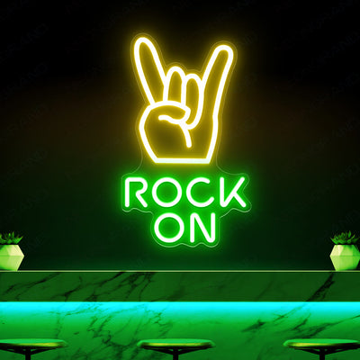 Rock On Neon Sign Rock N Roll Rock Hand Led Light yellow mix