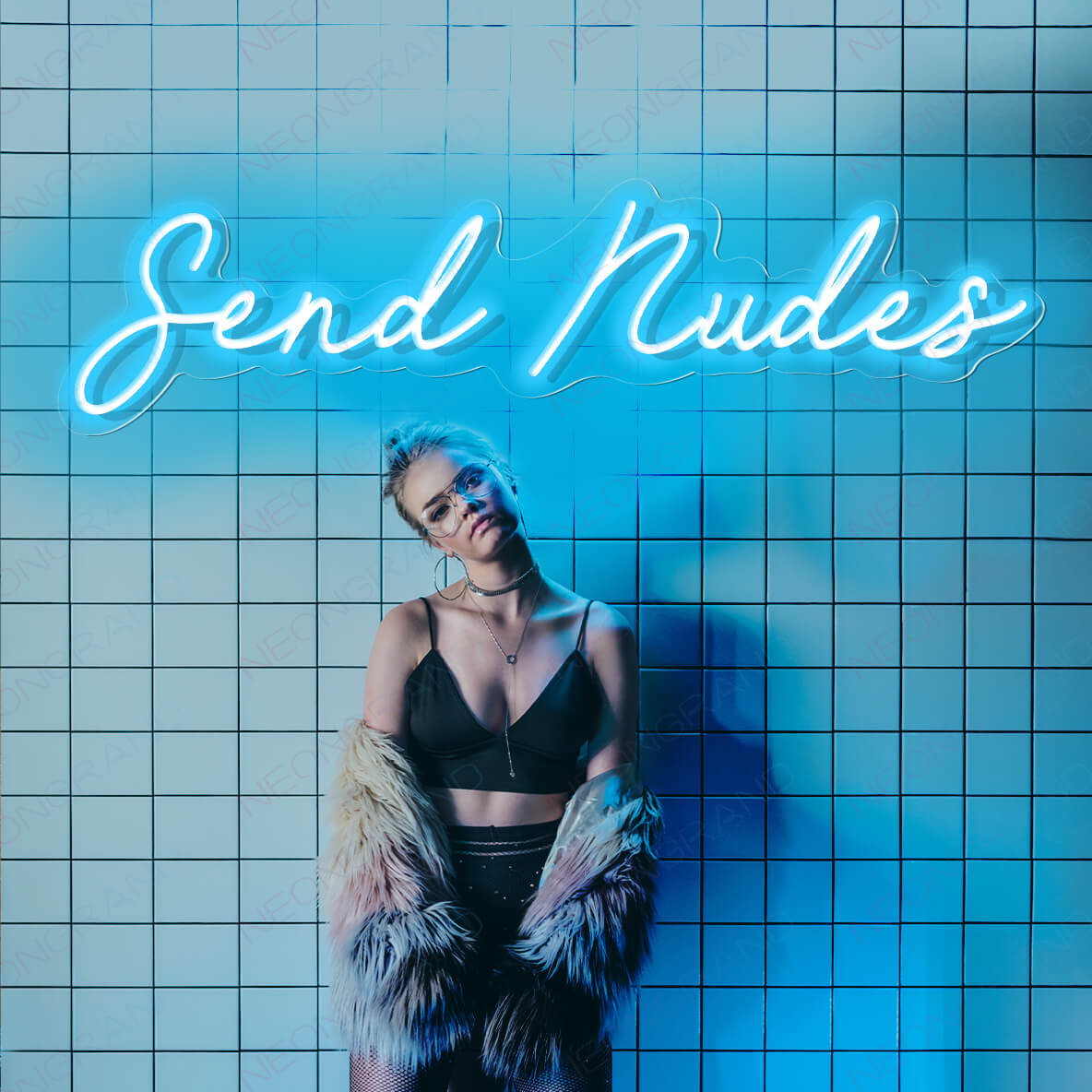Send Nudes Neon Sign Led Light light blue