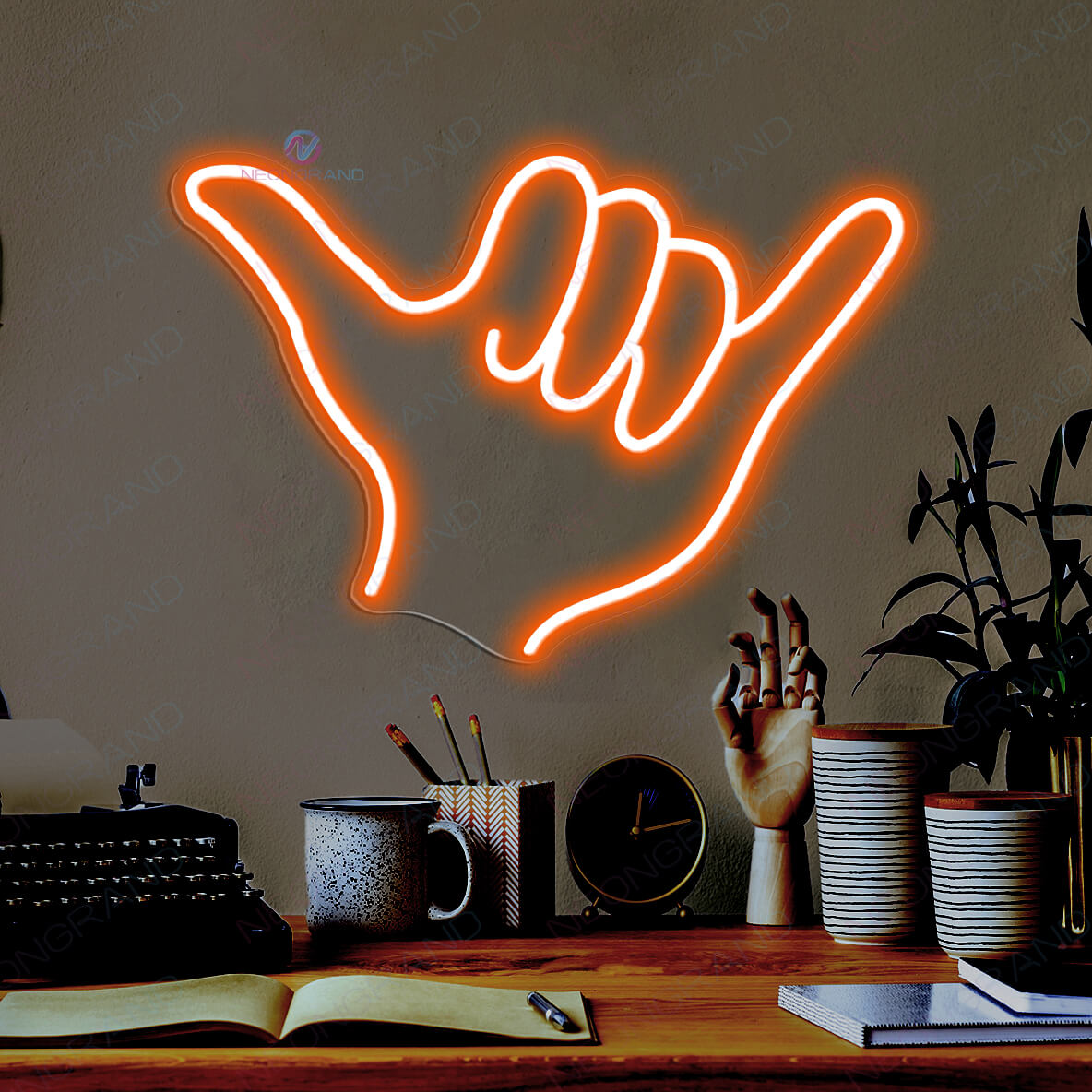 Shaka Neon Sign Hang Loose Hand Sign Led Light orange
