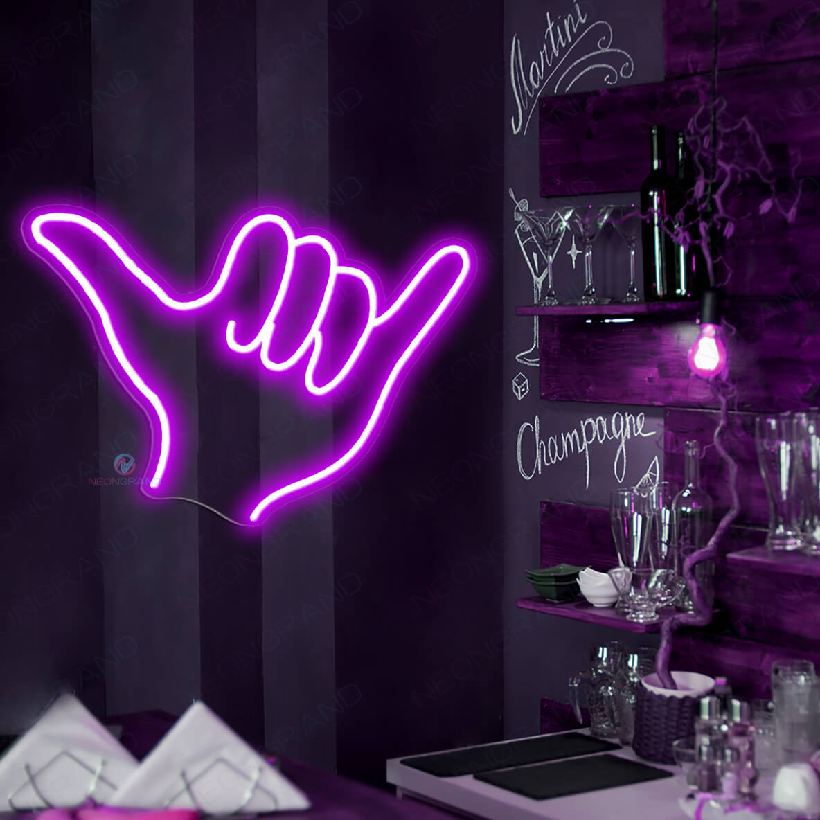 Shaka Neon Sign Hang Loose Hand Sign Led Light purple