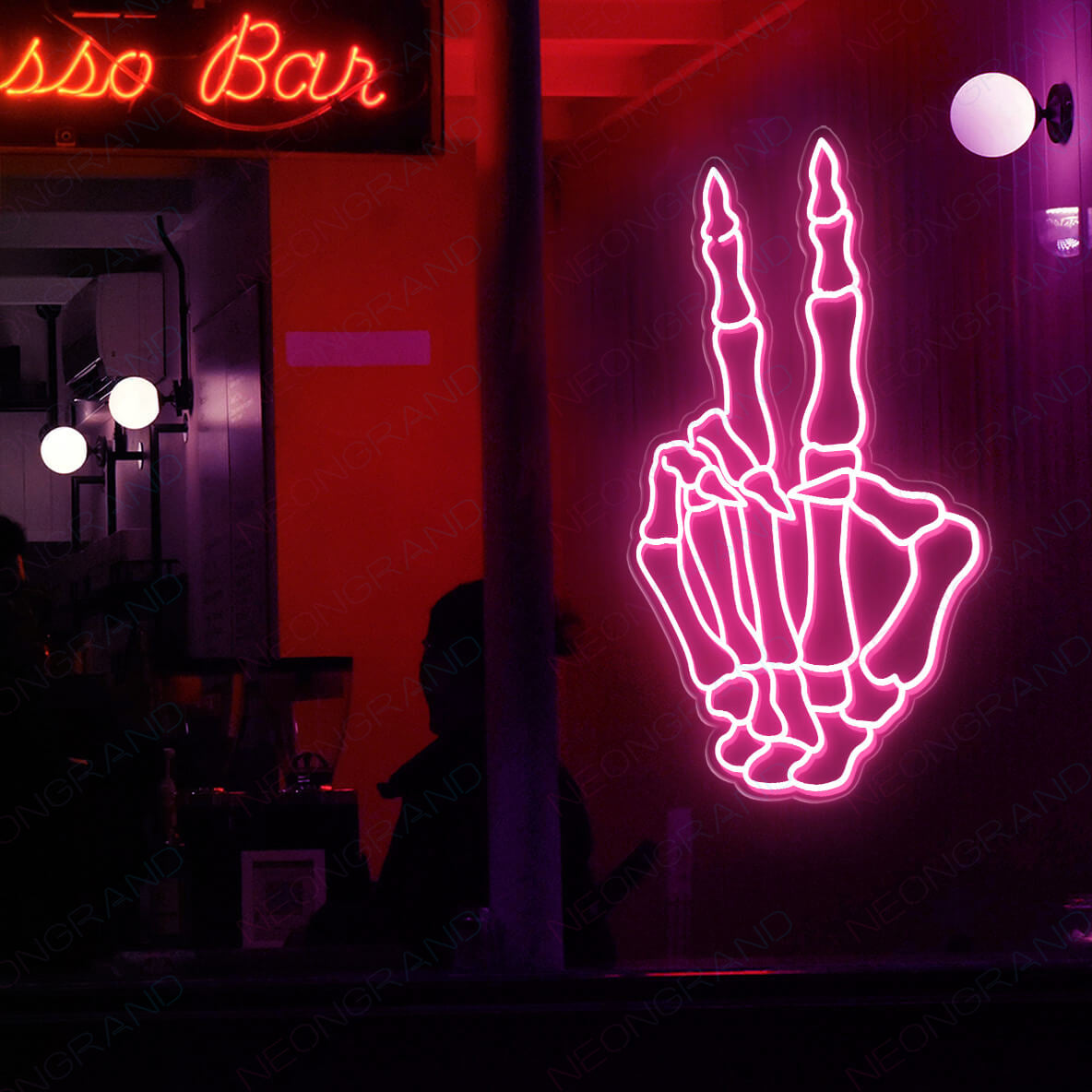 Skeleton Hand Neon Sign Peace Skull Led Light pink wm