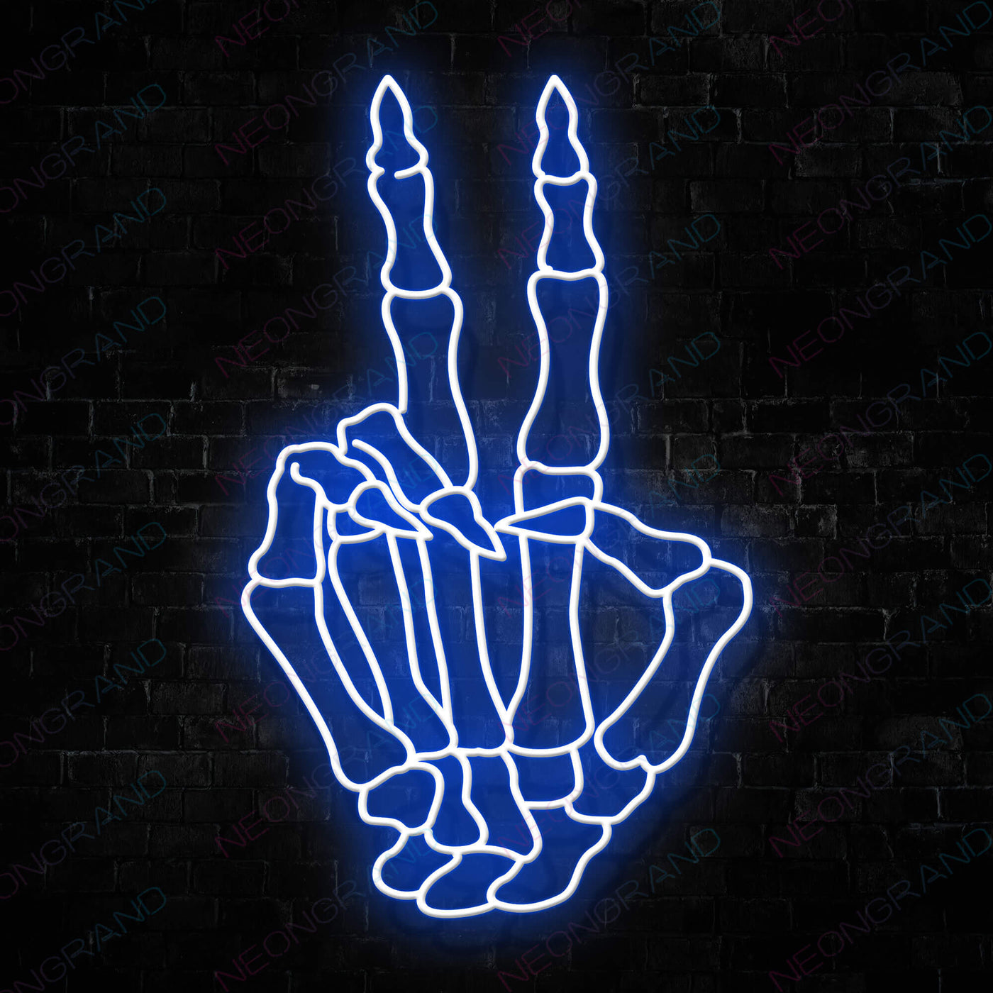 Skeleton Peace Hand Neon Skull Led Sign - Blue