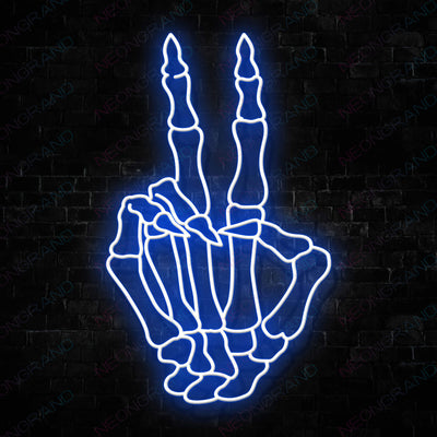 Skeleton Peace Hand Neon Skull Led Sign - Blue