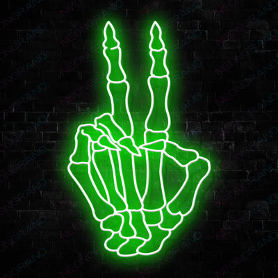 Skeleton Peace Hand Neon Skull Led Sign - Green