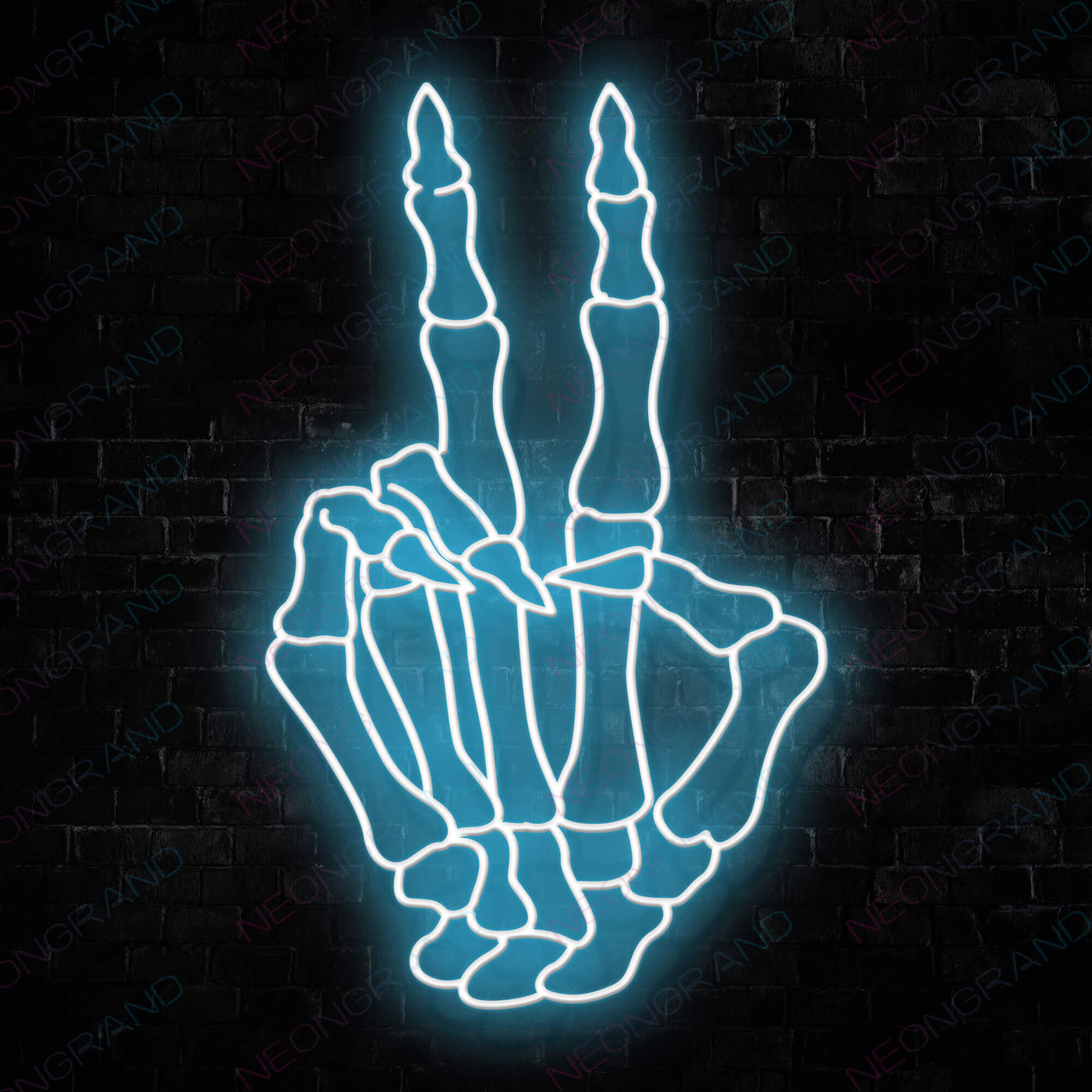 Skeleton Peace Hand Neon Skull Led Sign - Light Blue