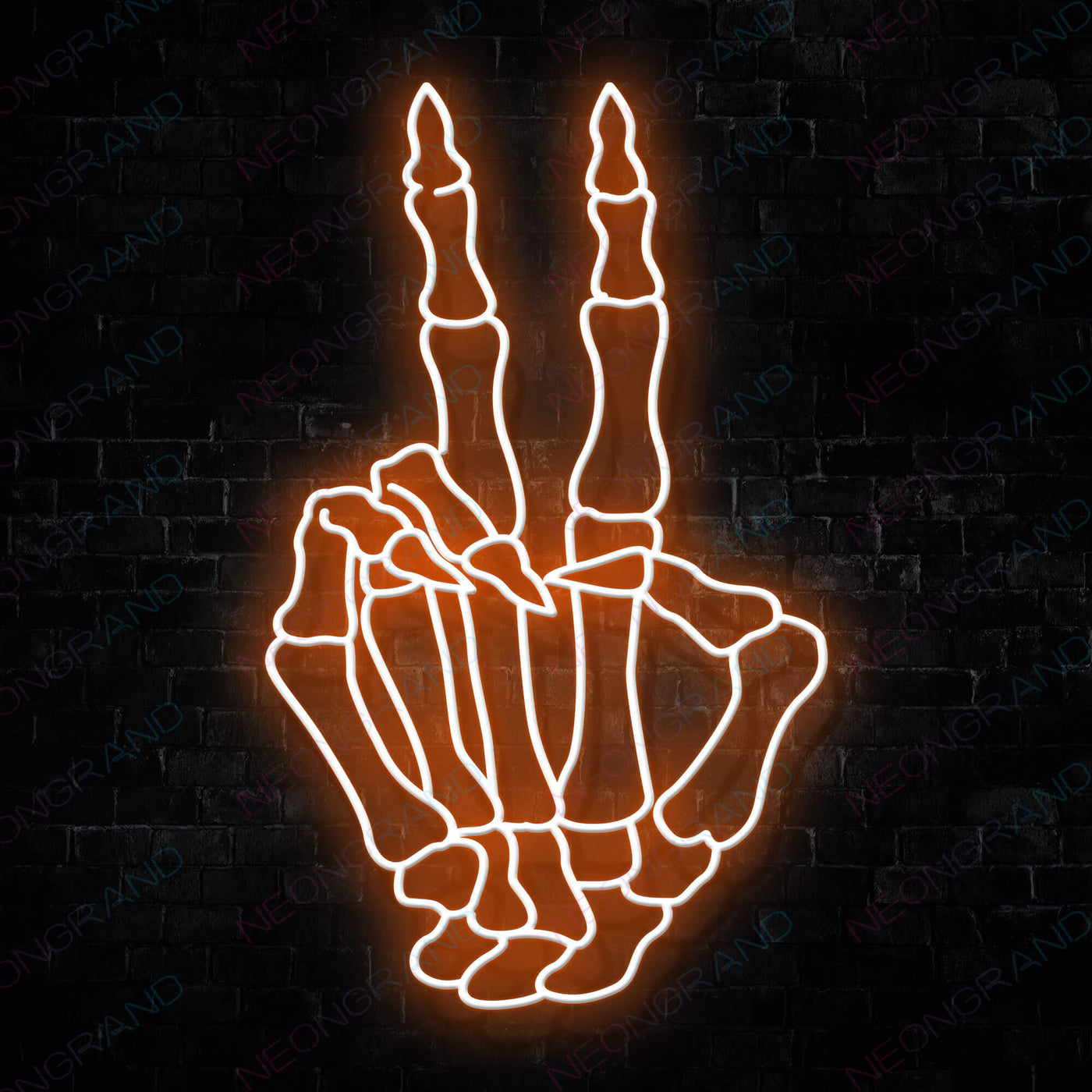 Skeleton Peace Hand Neon Skull Led Sign - Orange