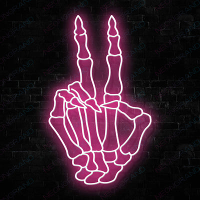 Skeleton Peace Hand Neon Skull Led Sign - Pink