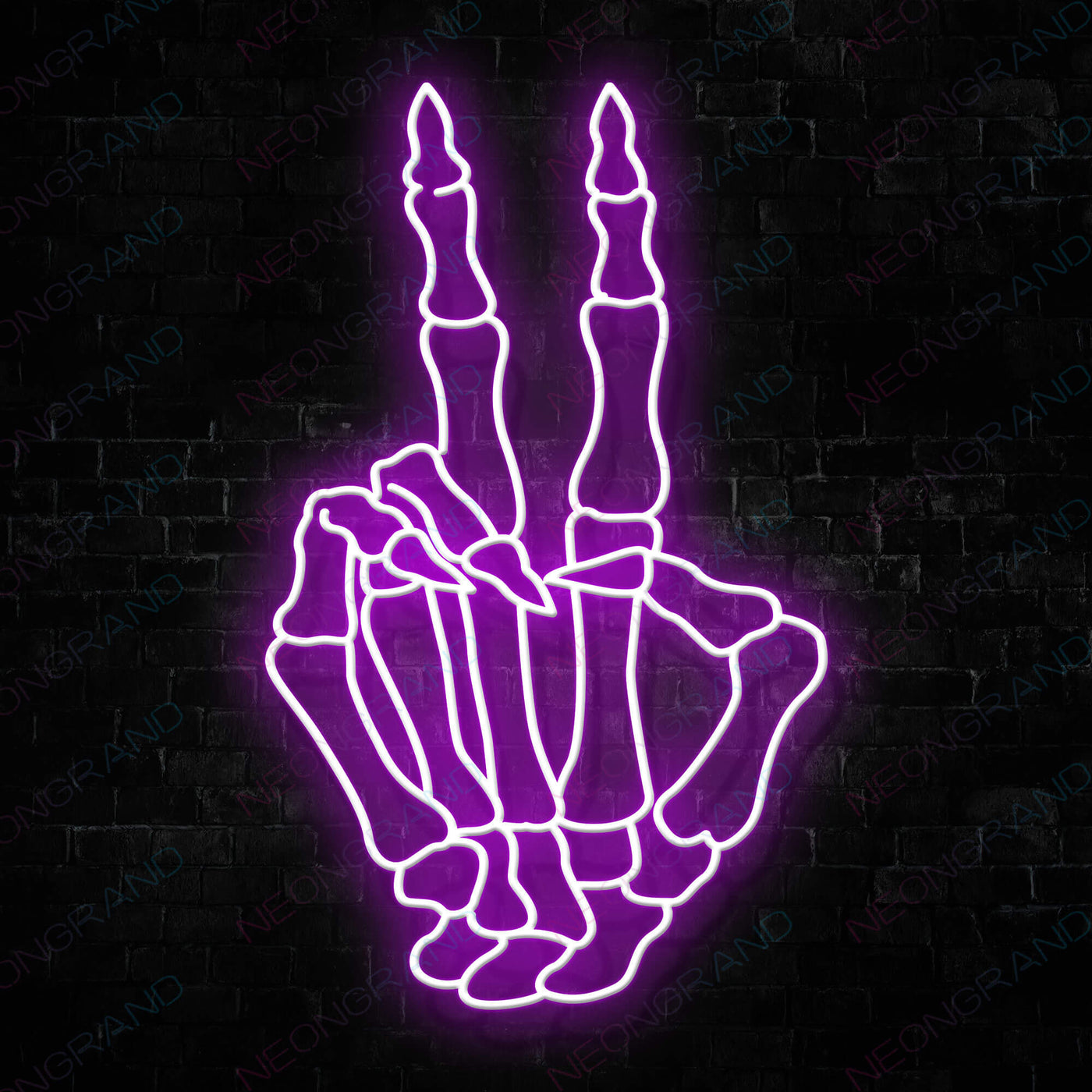 Skeleton Peace Hand Neon Skull Led Sign - Purple