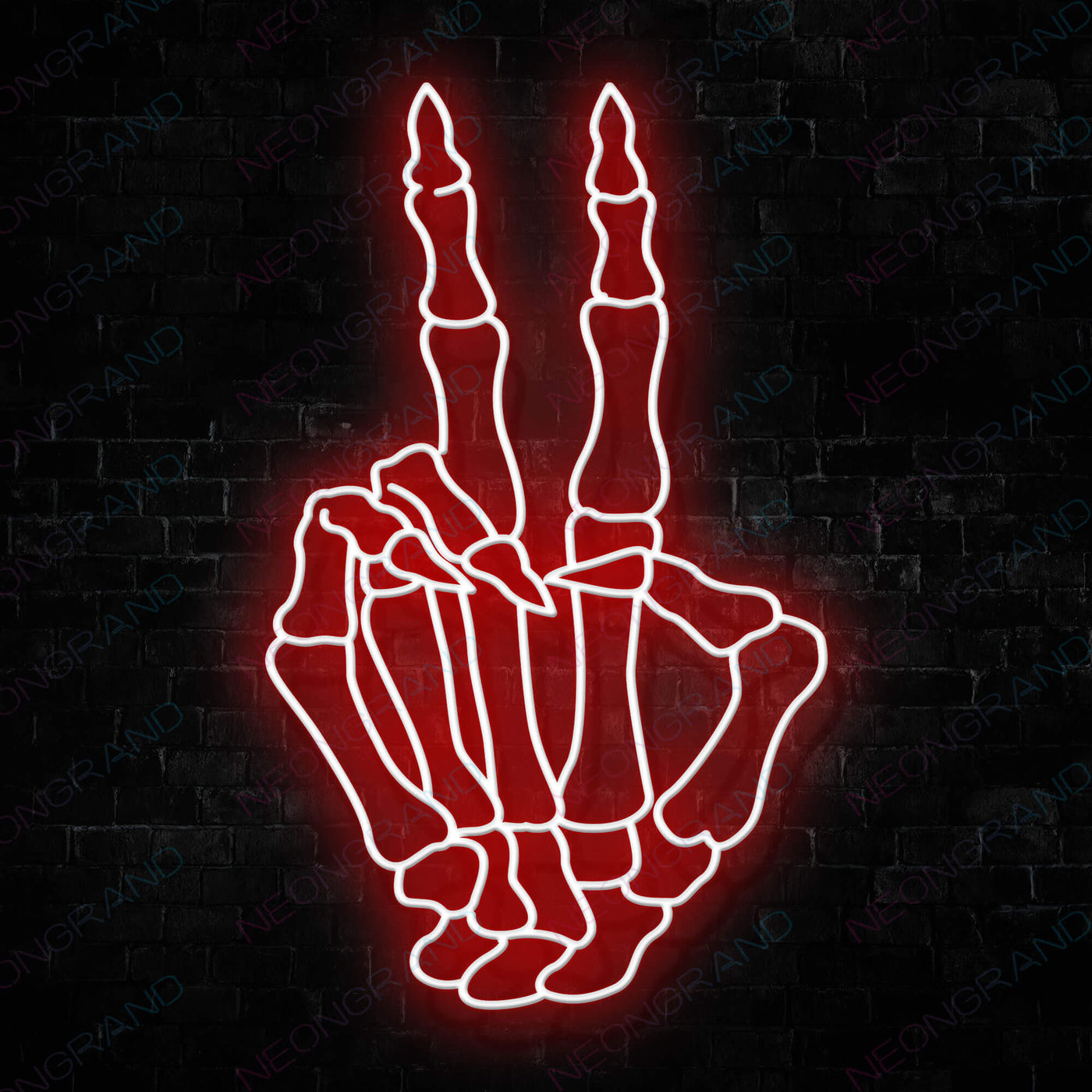 Skeleton Peace Hand Neon Skull Led Sign - Red