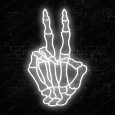Skeleton Peace Hand Neon Skull Led Sign - White