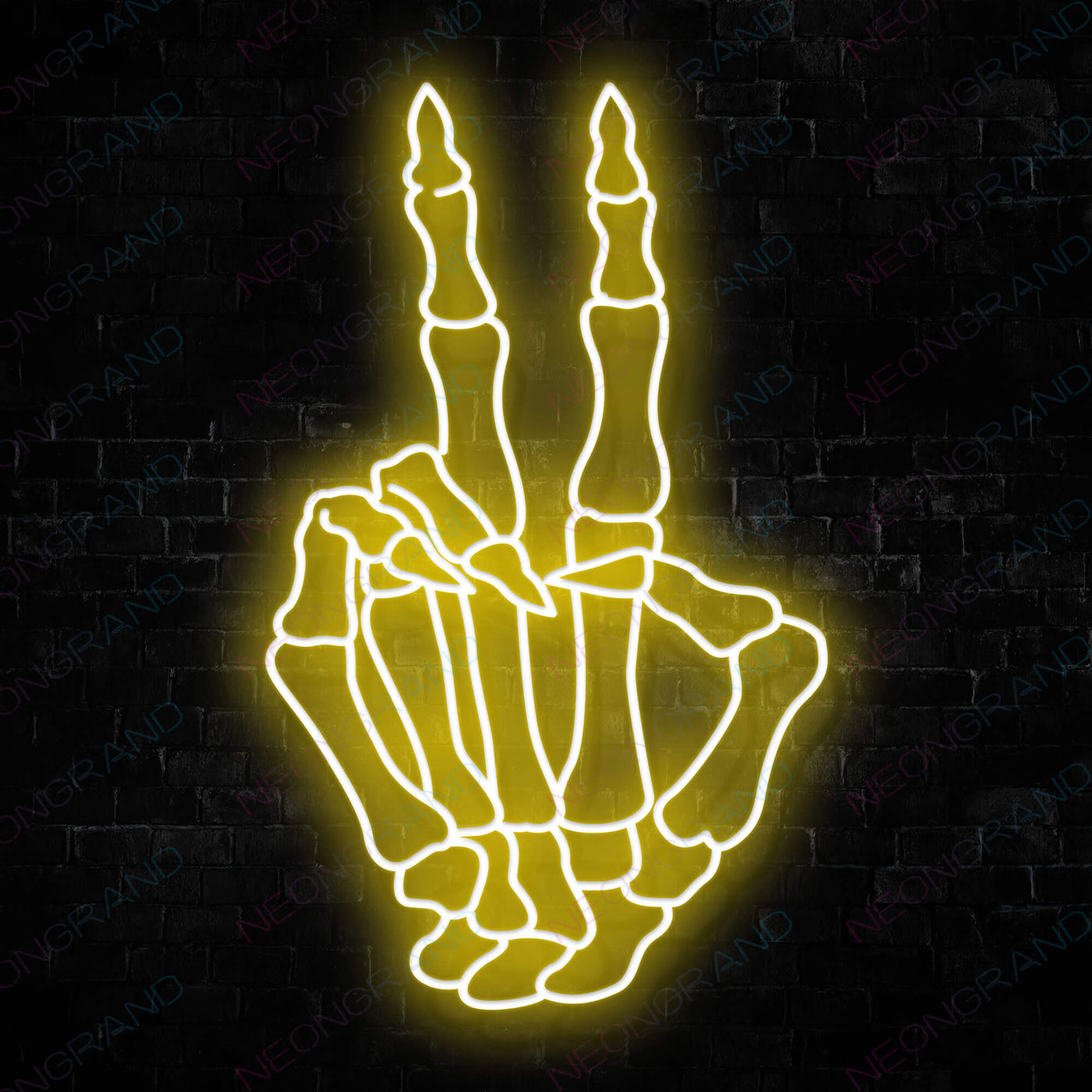 Skeleton Peace Hand Neon Skull Led Sign - Yellow