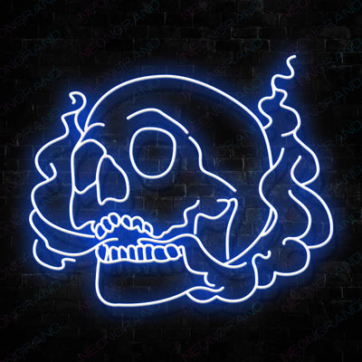 Smoking Neon Skull Led Sign Blue
