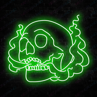 Smoking Neon Skull Led Sign Green