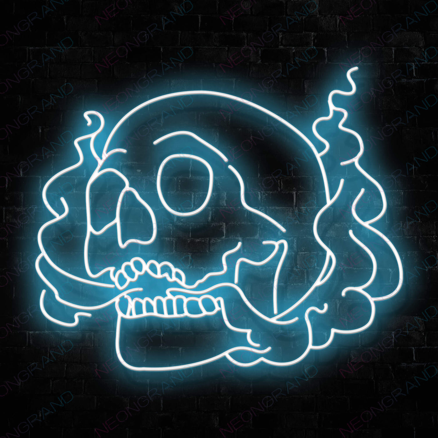 Smoking Neon Skull Led Sign Light Blue