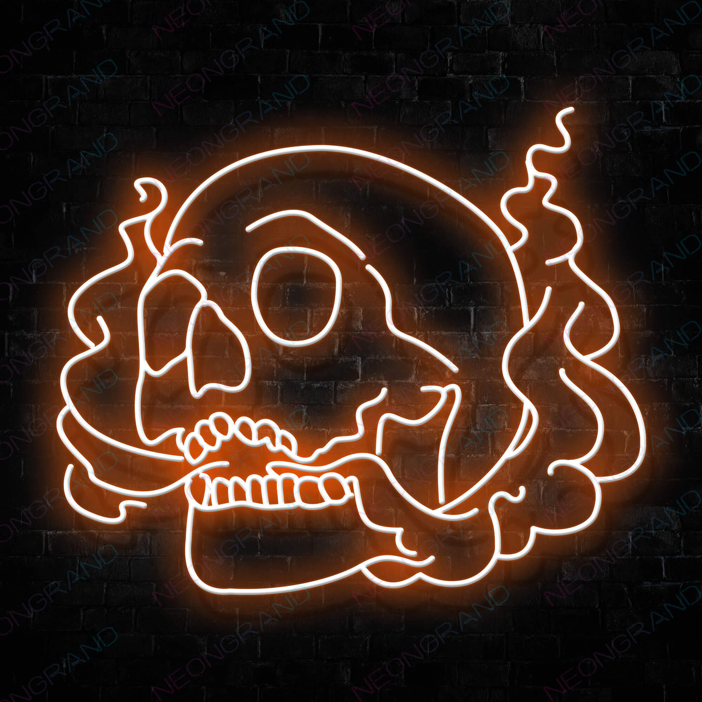 Smoking Neon Skull Led Sign Orange