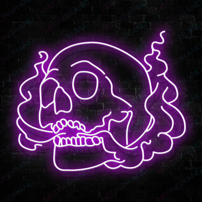 Smoking Neon Skull Led Sign Purple