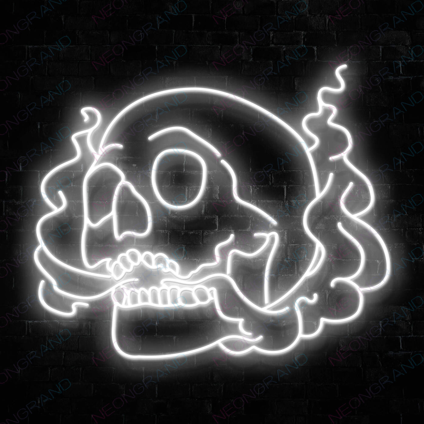 Smoking Neon Skull Led Sign White