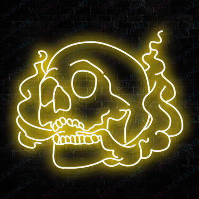 Smoking Neon Skull Led Sign Yellow