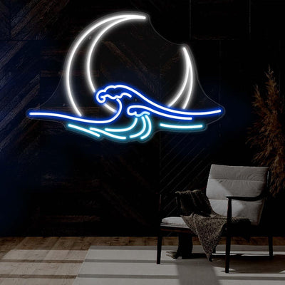 Moon Neon Sign Crescent Moon Wave Japanese Led Light
