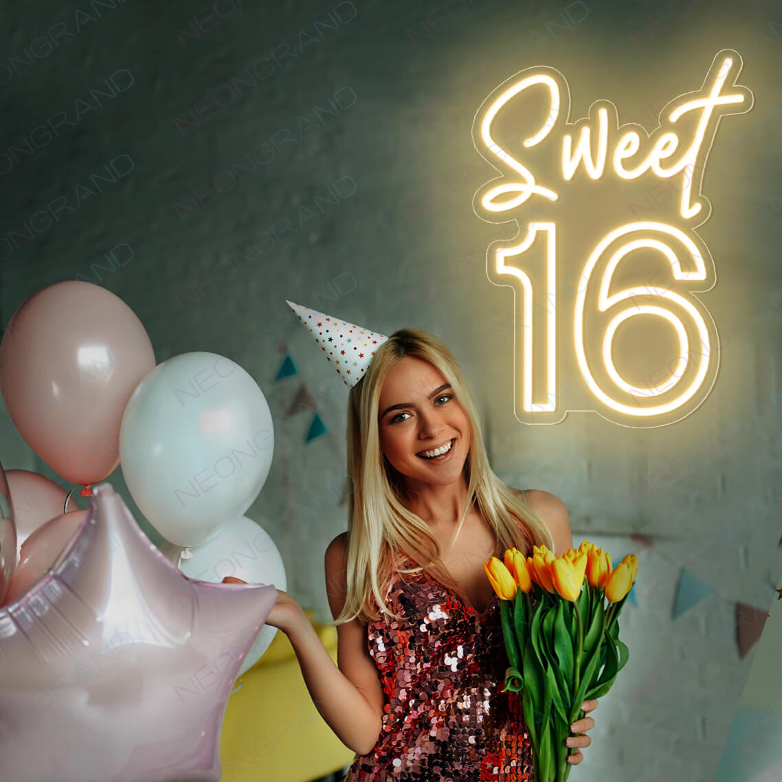 Sweet 16 Neon Sign Birthday Party Led Light - NeonGrand