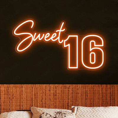 Sweet 16 Neon Sign Happy Birthday Party Led Light orange
