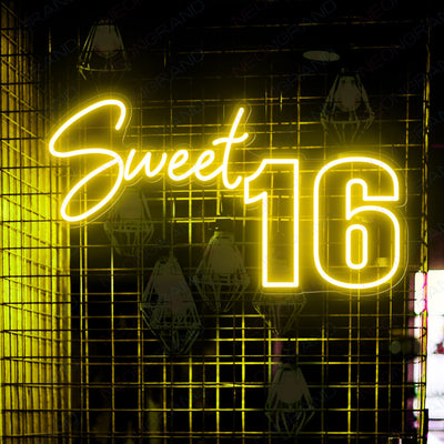 Sweet 16 Neon Sign Happy Birthday Party Led Light yellow