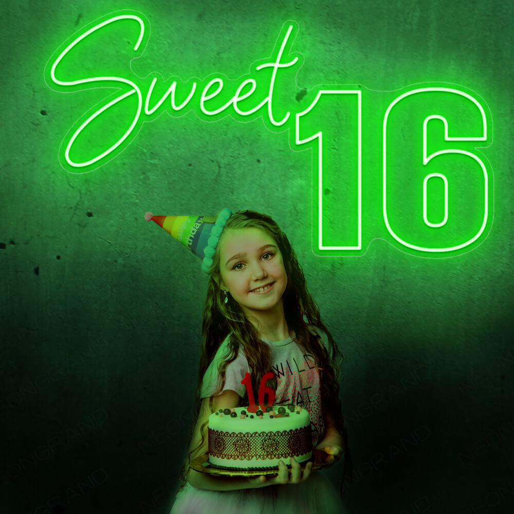 Sweet 16 Neon Sign Happy Birthday Party Led Light Green