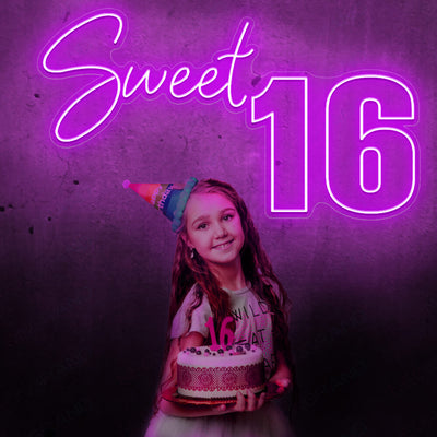 Sweet 16 Neon Sign Happy Birthday Party Led Light Violet