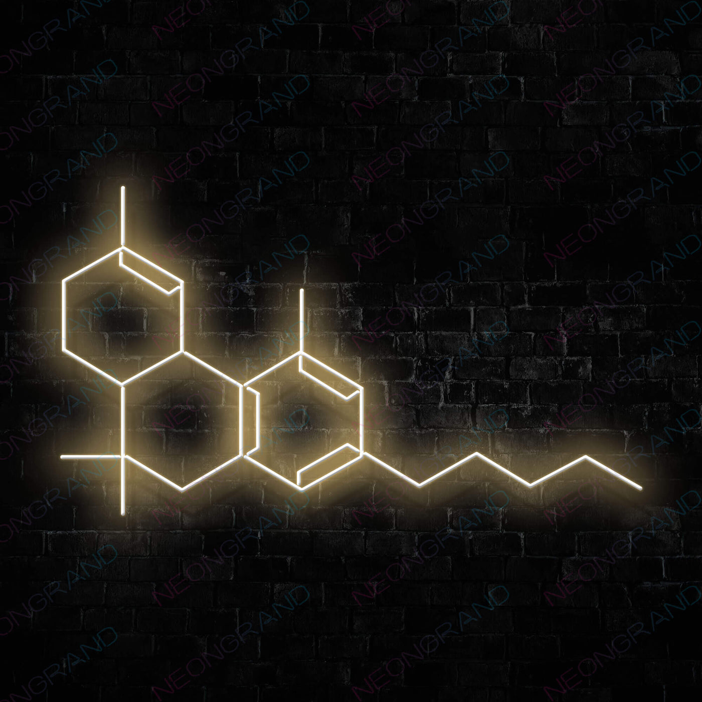THC Molecule Weed Neon Sign Led Light gold yellow
