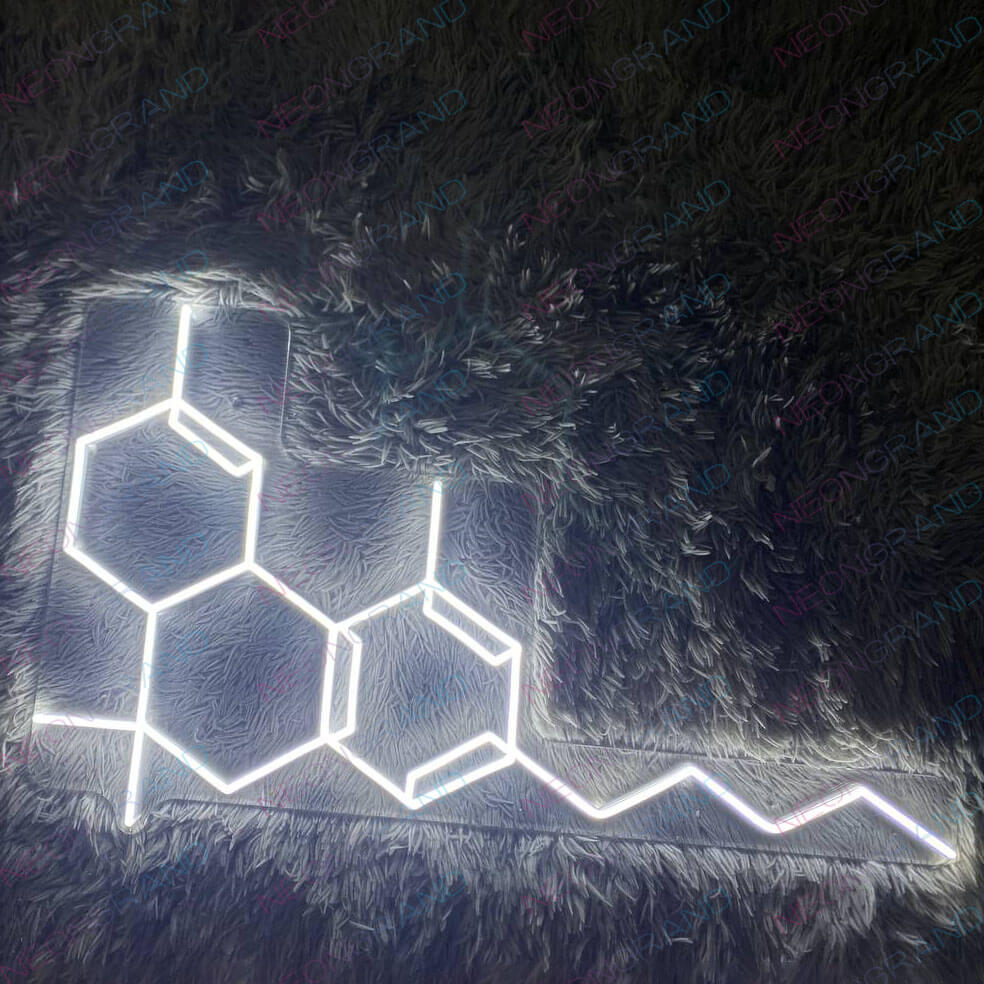 THC Molecule Weed Neon Sign Led Light white wm2