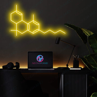 THC Molecule Weed Neon Sign Led Light yellow