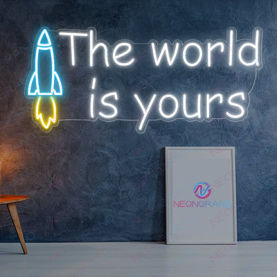 The World Is Yours Neon Sign Sky Rocket Led Light light blue mix