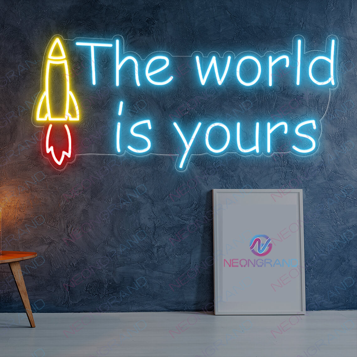 The World Is Yours Neon Sign Sky Rocket Led Light light blue