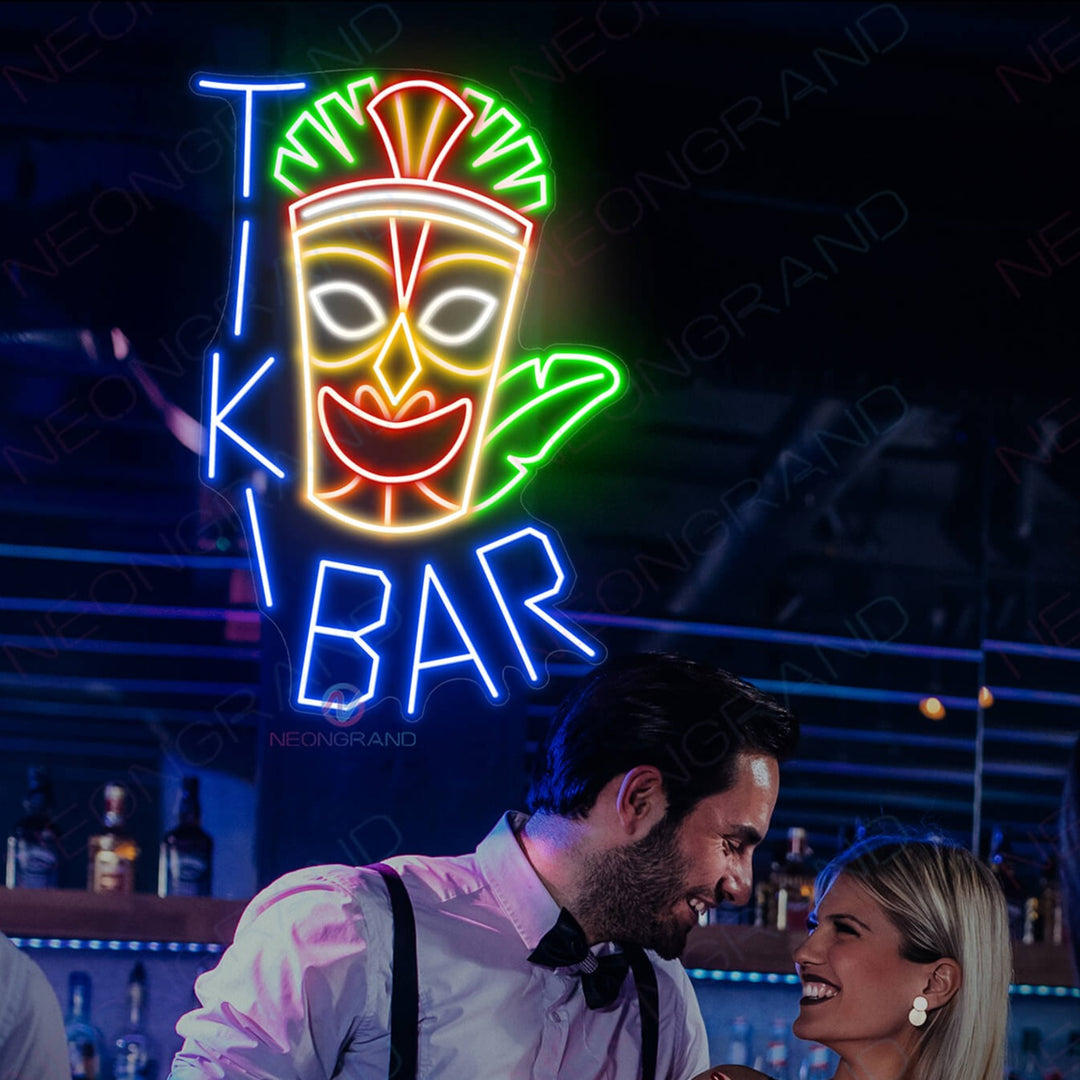 オーダーメイド　ネオンサイン TIKI BAR 看板　ネオン管　BAR ガレージ Tiki Bar Open Neon Sign Parrot Palm Tree, Tiki Neon Sign Light